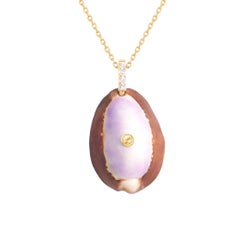 Purple and Brown Shell Pendant with Diamond and Yellow Sapphire