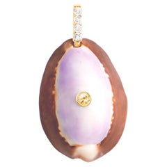 Purple and Brown Shell Pendant with Diamond and Yellow Sapphire