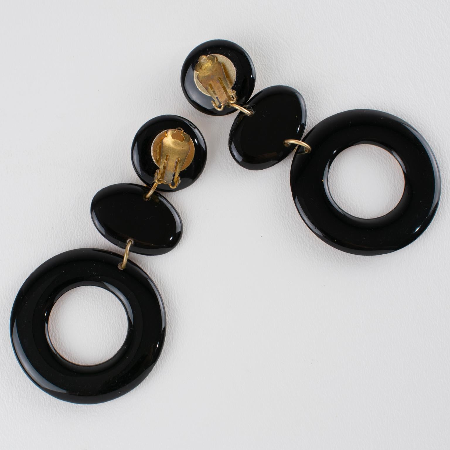 Purple and Gold Acrylic Dangle Earrings For Sale 3