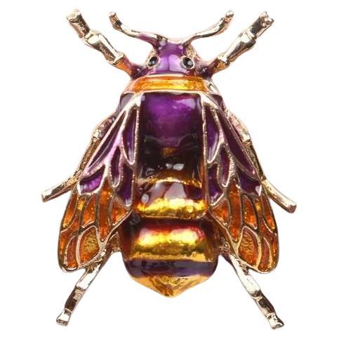 Lila und Gold Emaille Bumblebee Golden Vintage Brosche Pin