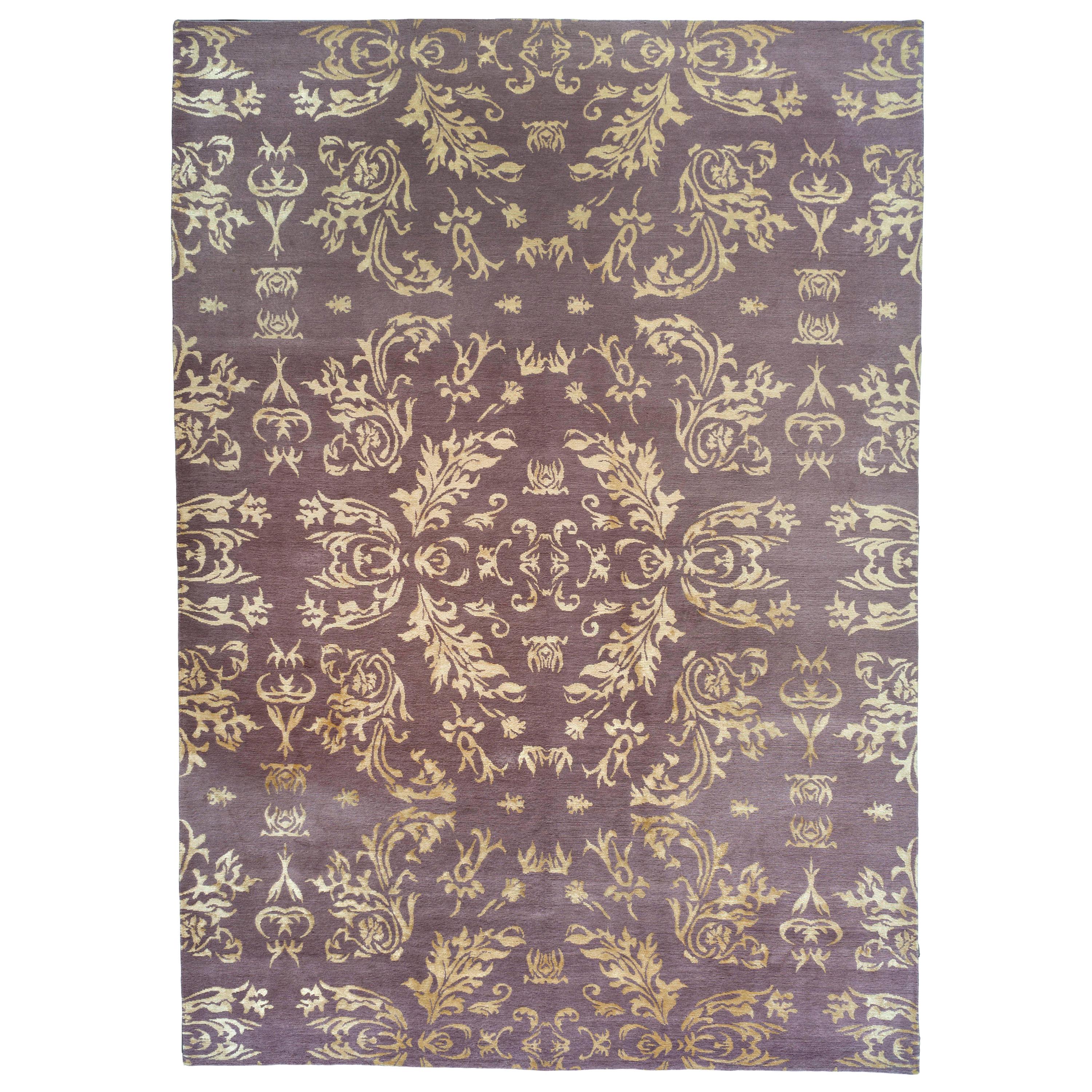 Purple and Gold Floral Area Rug For Sale