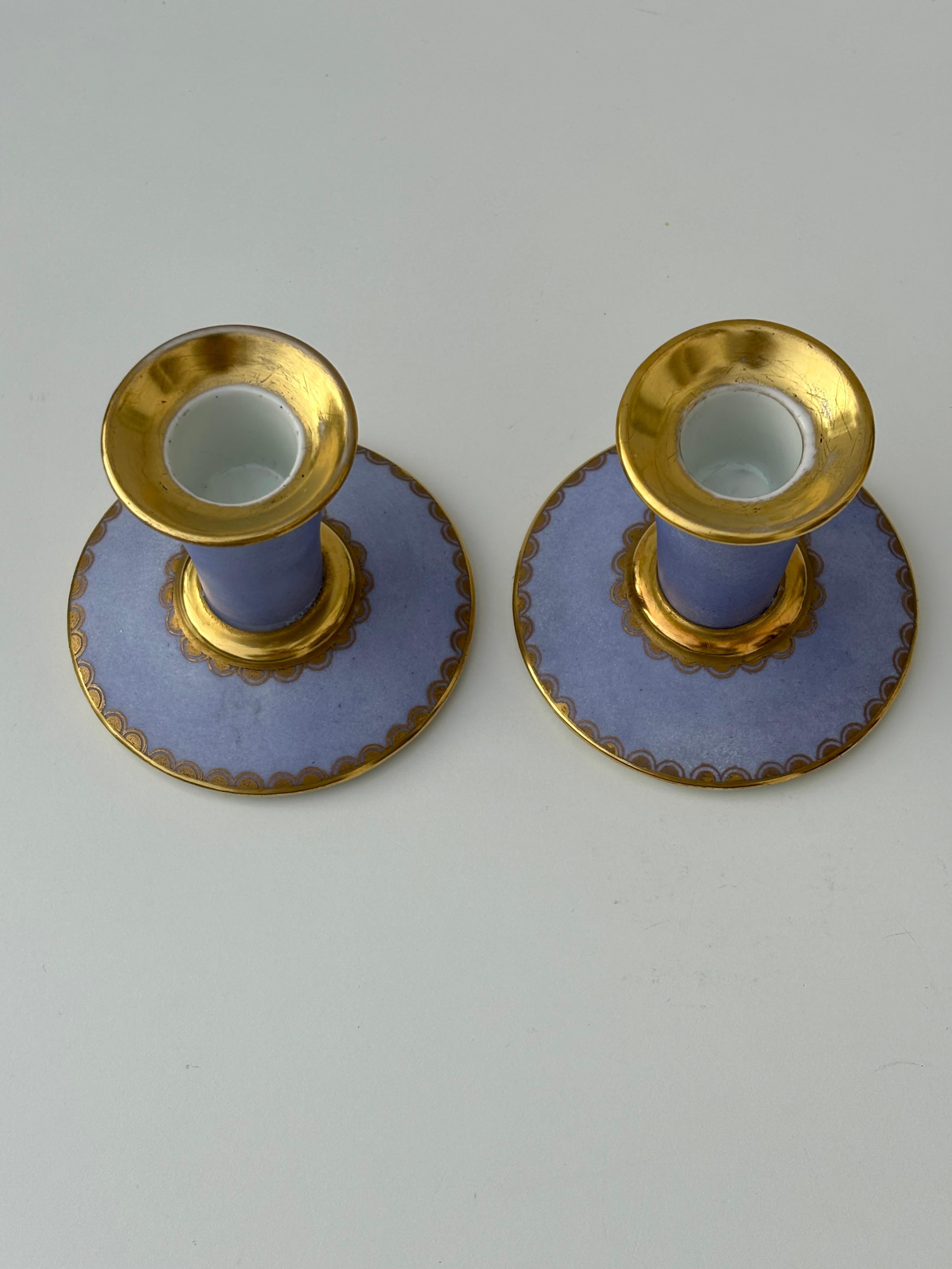 Mid-Century Modern Lavender, Gold Porcelain Candle Holders, 1960s For Sale