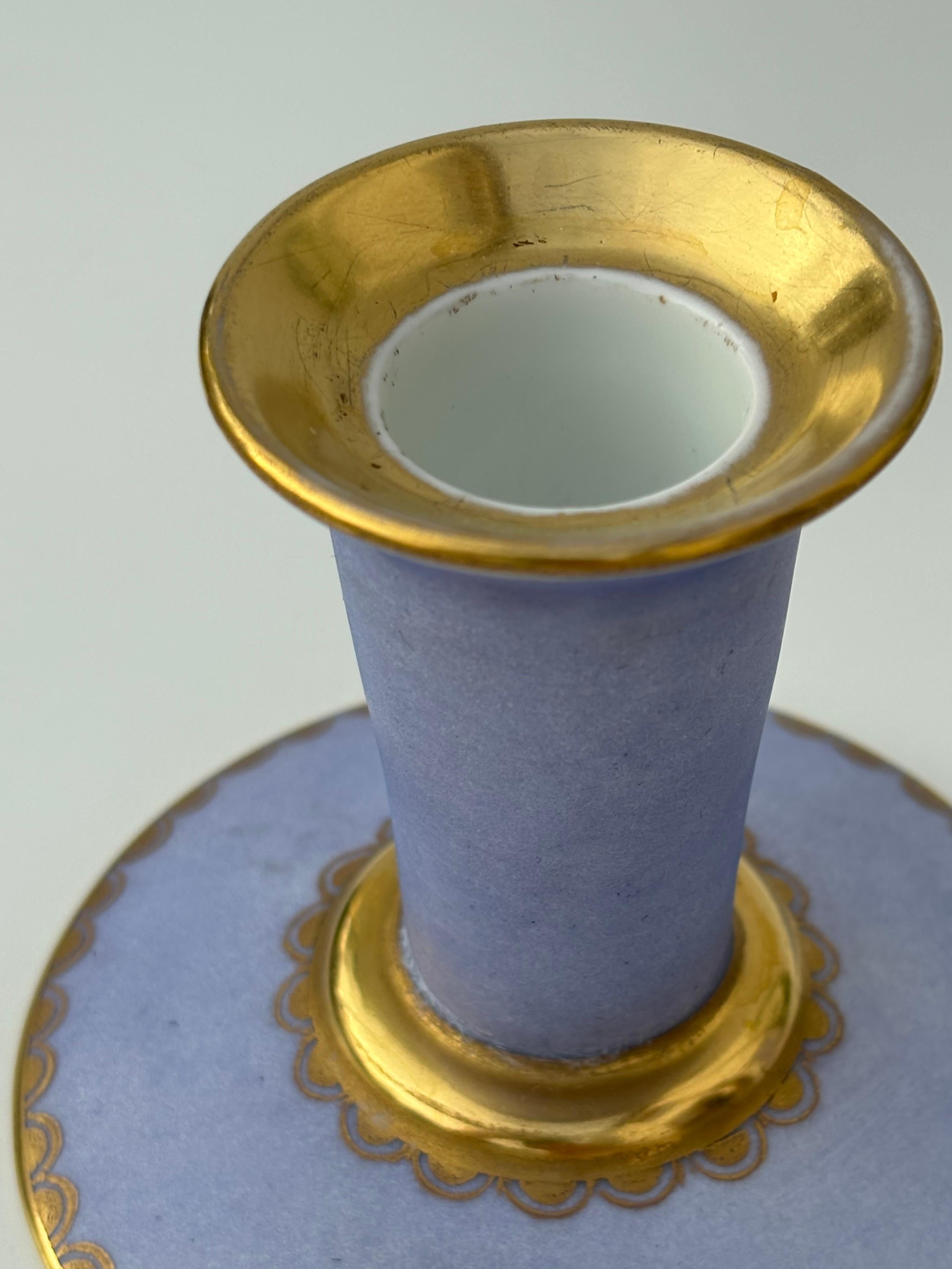 Glazed Lavender, Gold Porcelain Candle Holders, 1960s For Sale