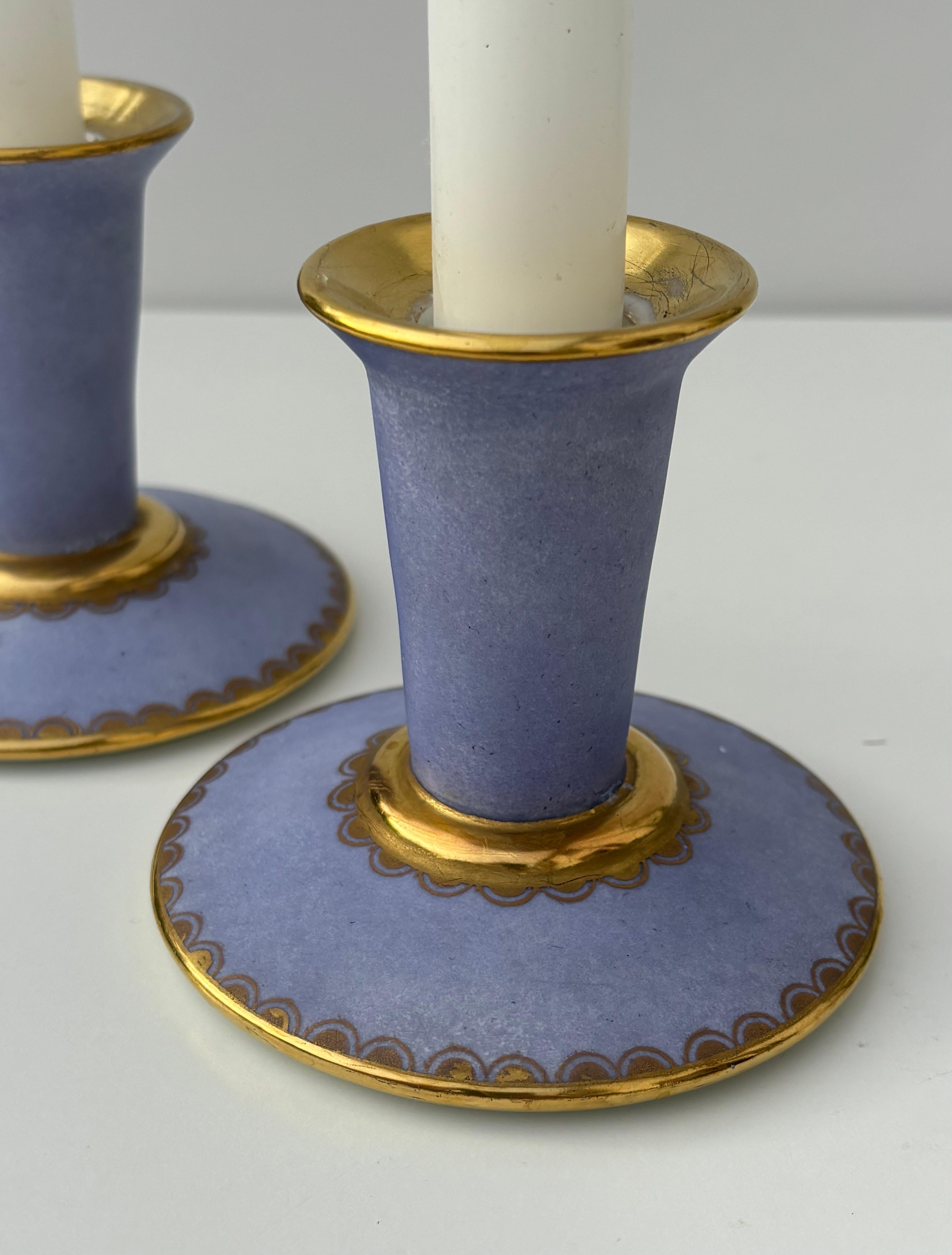 Lavender, Gold Porcelain Candle Holders, 1960s In Good Condition For Sale In Copenhagen, DK
