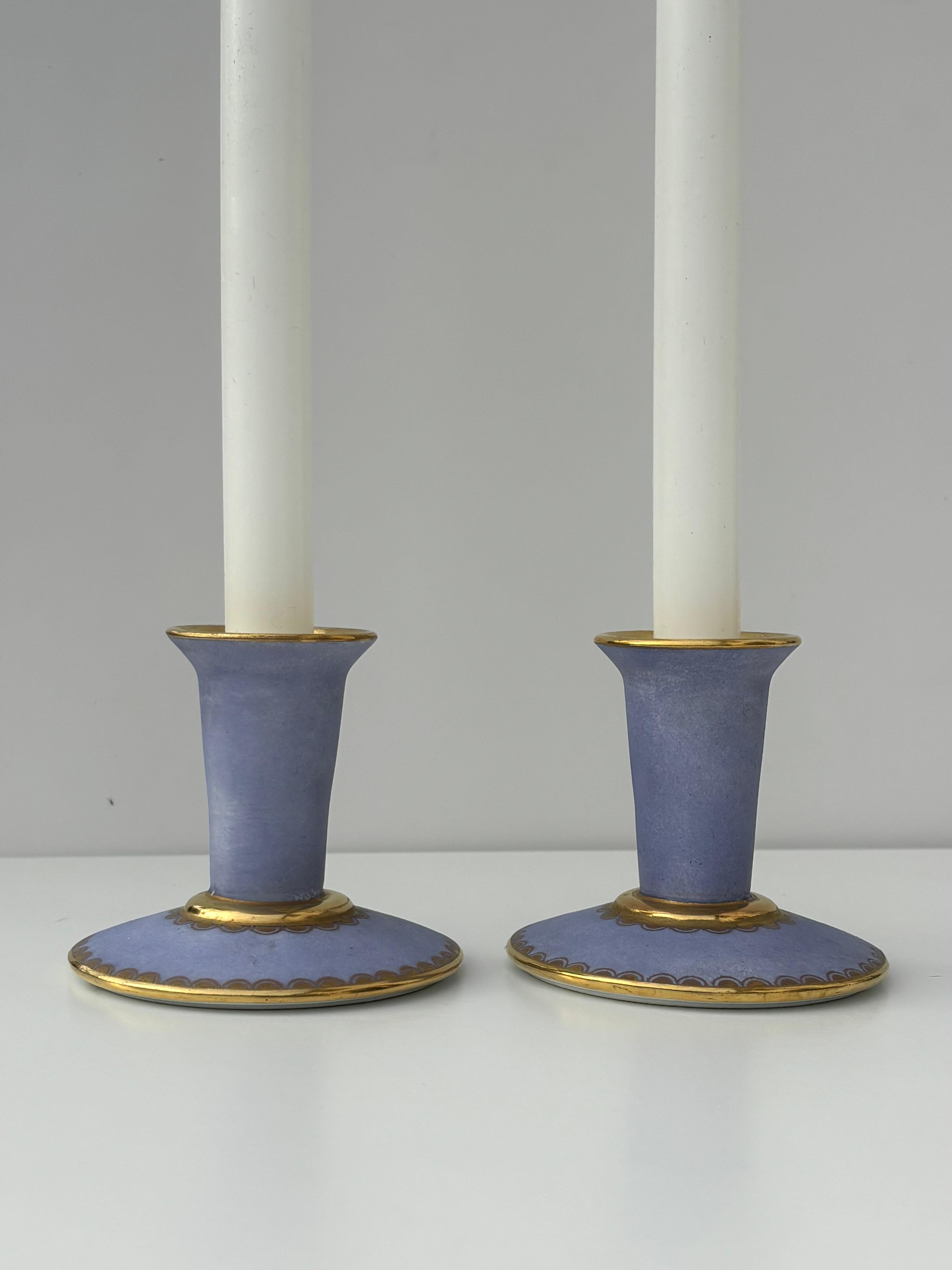 20th Century Lavender, Gold Porcelain Candle Holders, 1960s For Sale