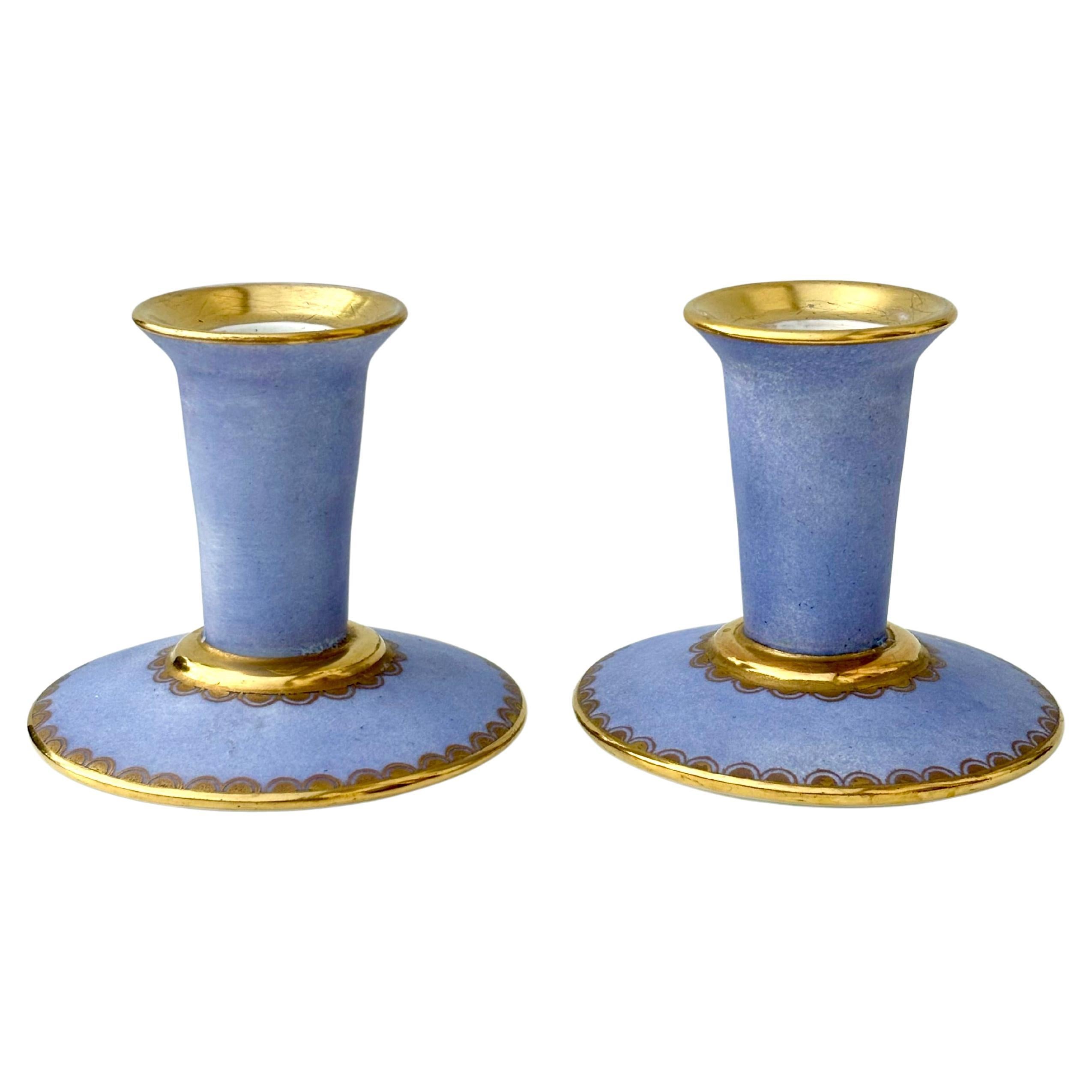 Lavender, Gold Porcelain Candle Holders, 1960s For Sale