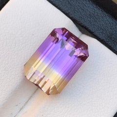 Purple and Golden Natural Ametrine 9.81Carat Emerald Cut Loose Gemstone for Ring