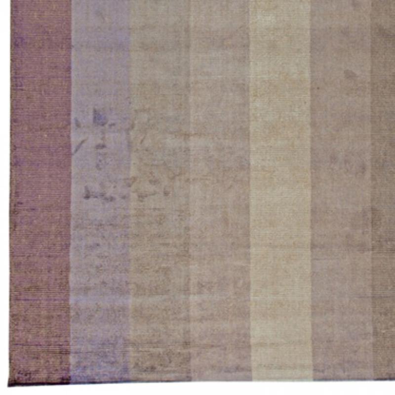 Hand-Crafted Purple and Gray Striped Area Rug For Sale