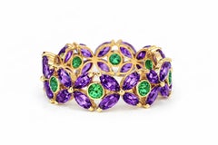 Purple and green gems Eternity 14k gold Ring Band