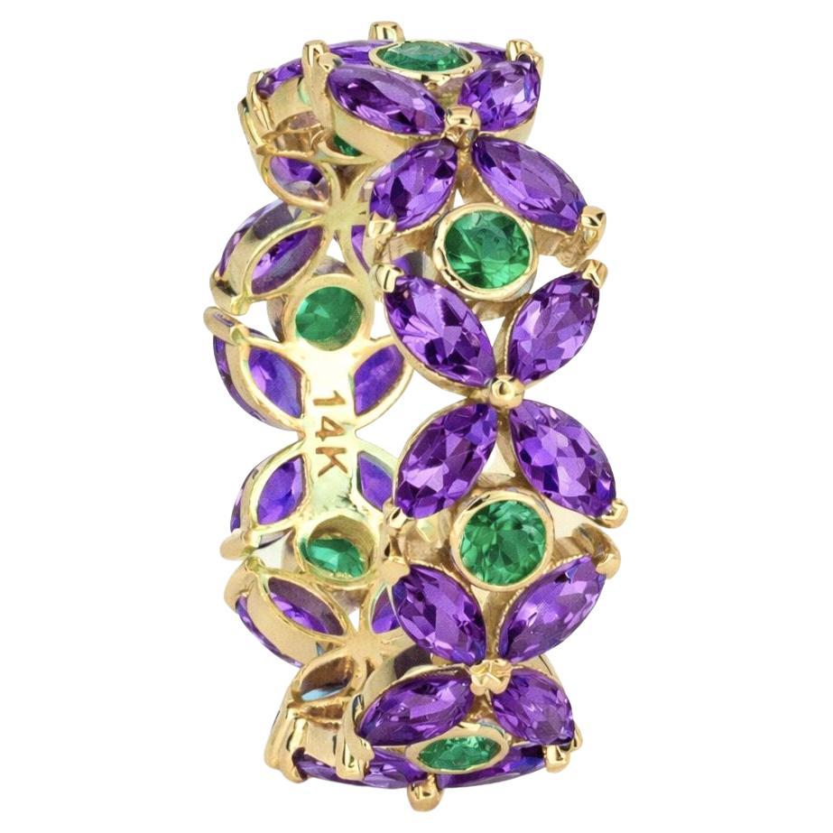For Sale:  Purple and green gems Eternity 14k gold Ring Band