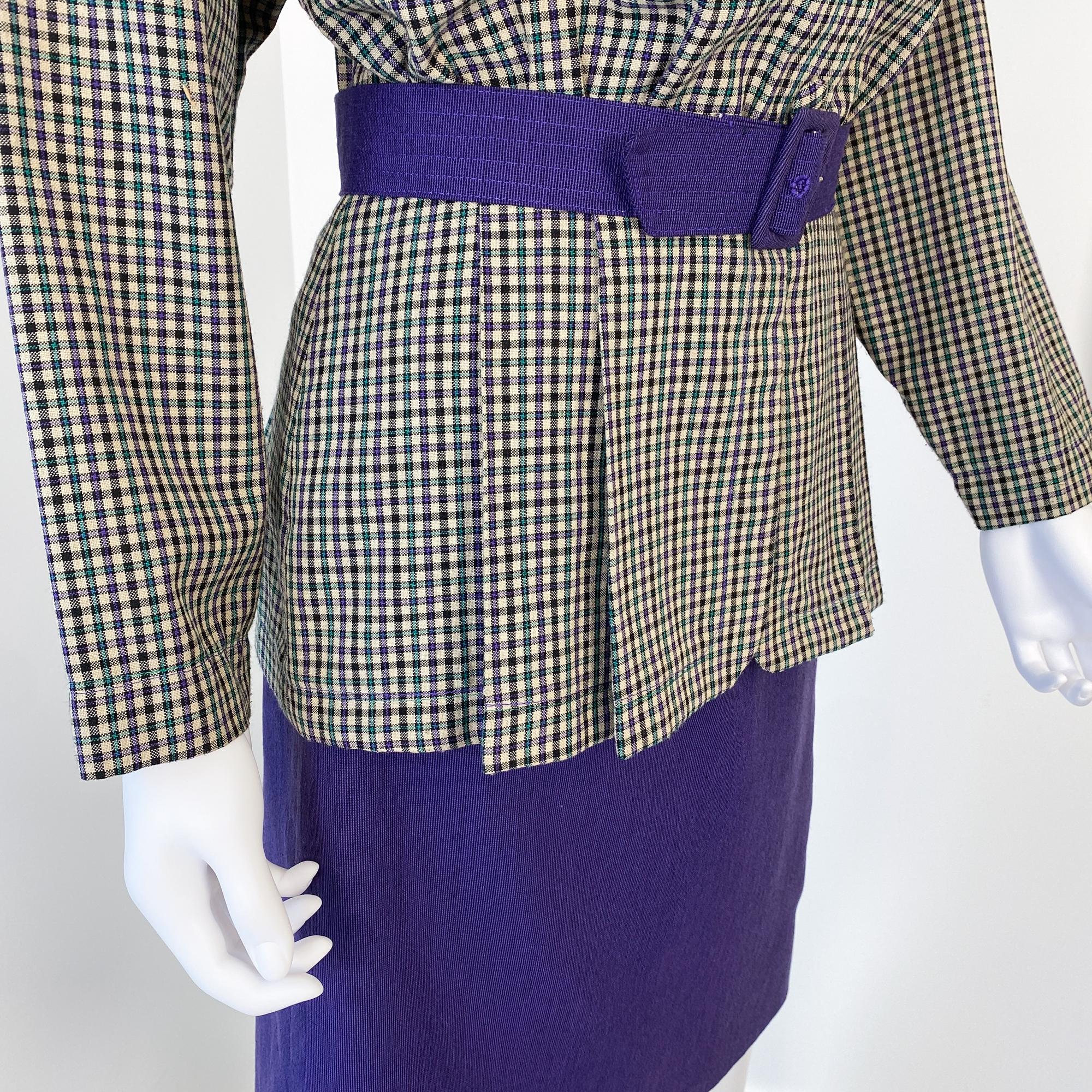 Combinaison jupe rétro violet et vert Taille 8/10, années 1980 en vente 6