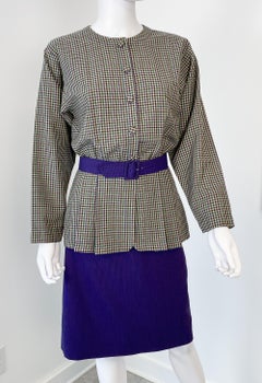 Purple and Green Retro Revival Skirt Suit Size 8/10, 1980s