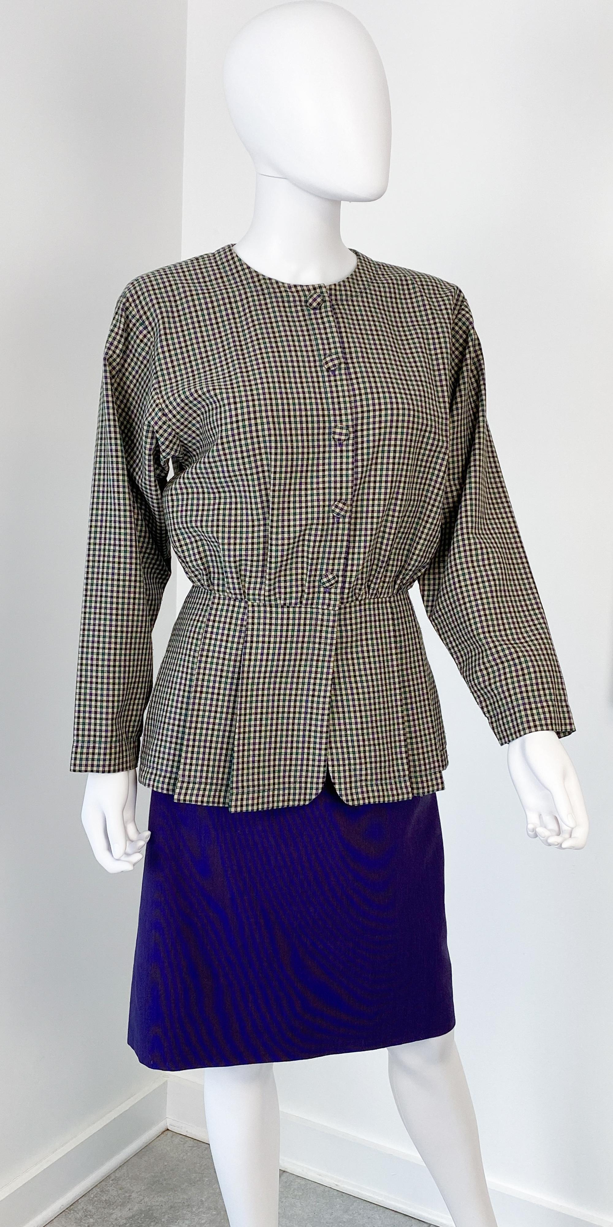 Noir Combinaison jupe rétro violet et vert Taille 8/10, années 1980 en vente