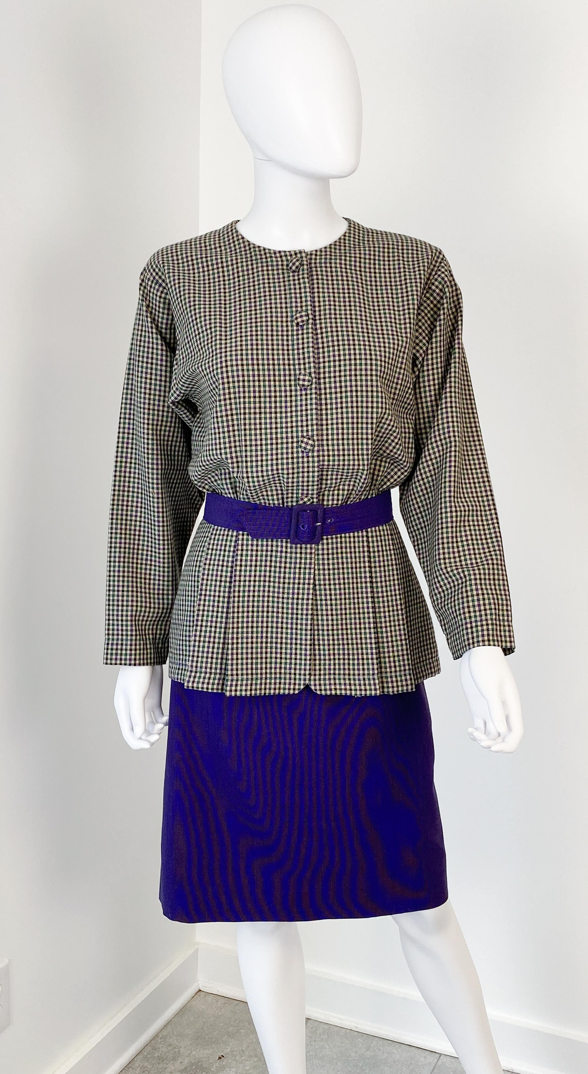 Combinaison jupe rétro violet et vert Taille 8/10, années 1980 Pour femmes en vente