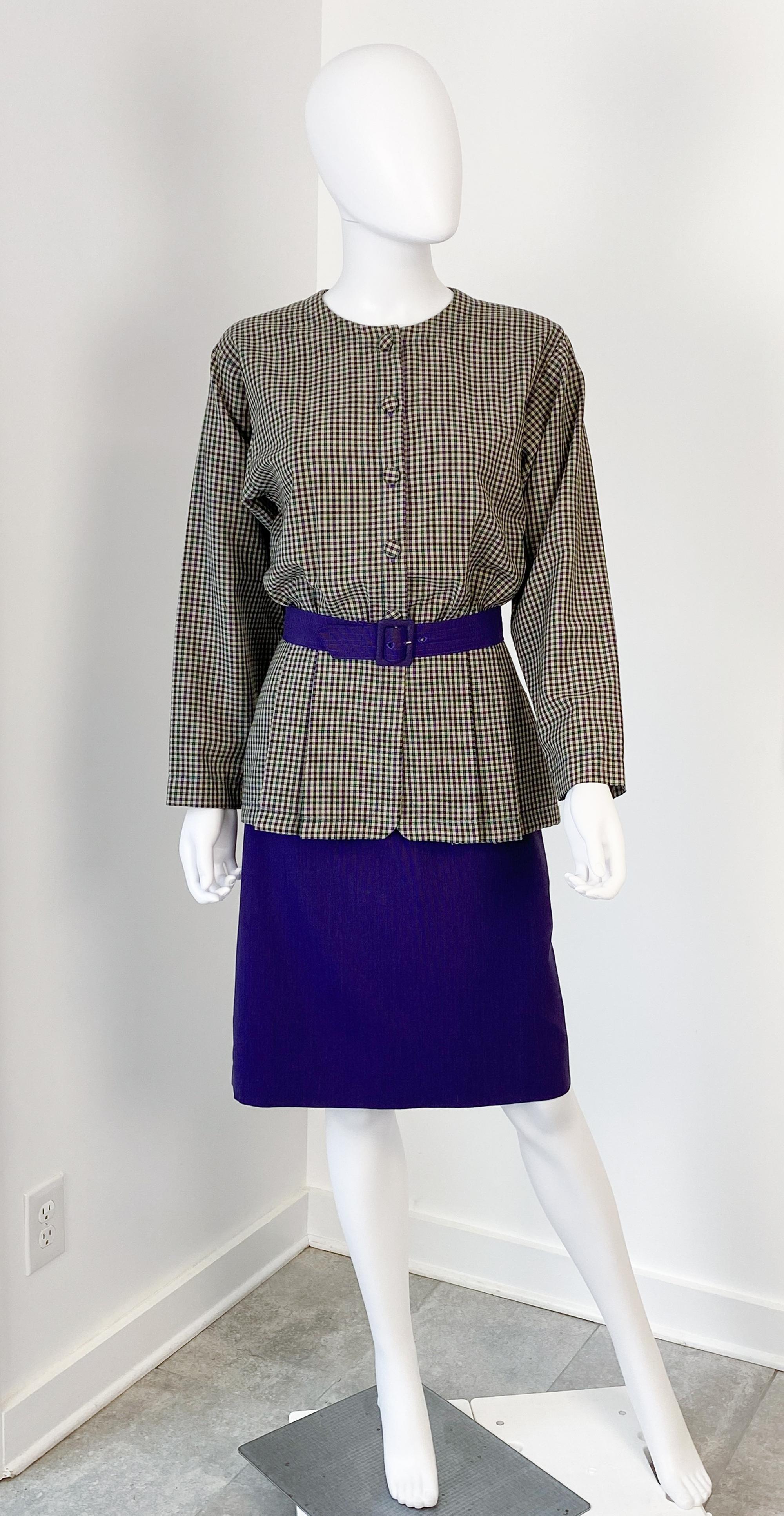 Combinaison jupe rétro violet et vert Taille 8/10, années 1980 en vente 1