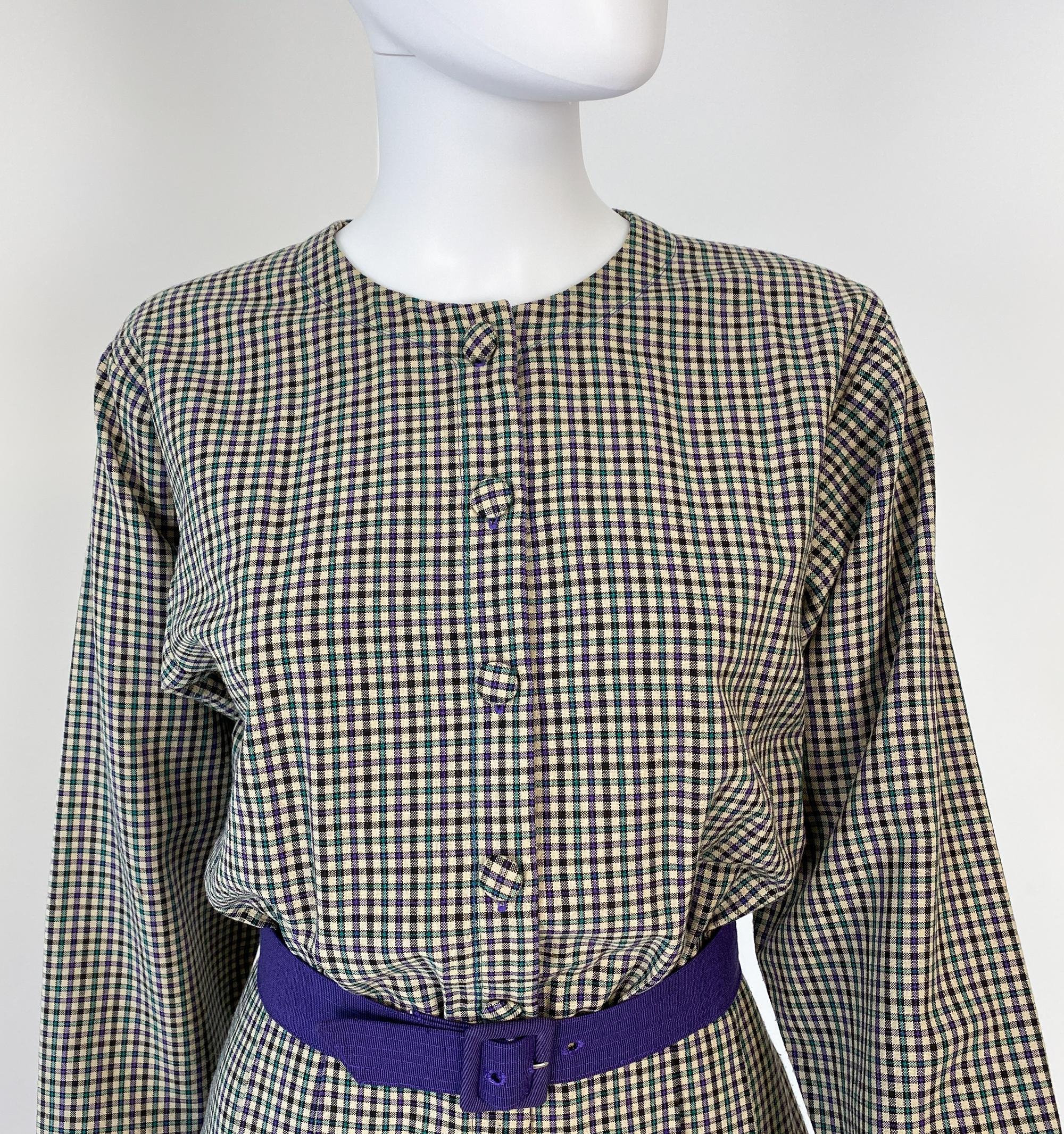 Combinaison jupe rétro violet et vert Taille 8/10, années 1980 en vente 2