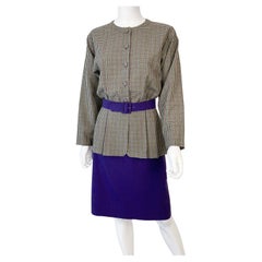 Purple and Green Retro Revival Skirt Suit Size 8/10, 1980s