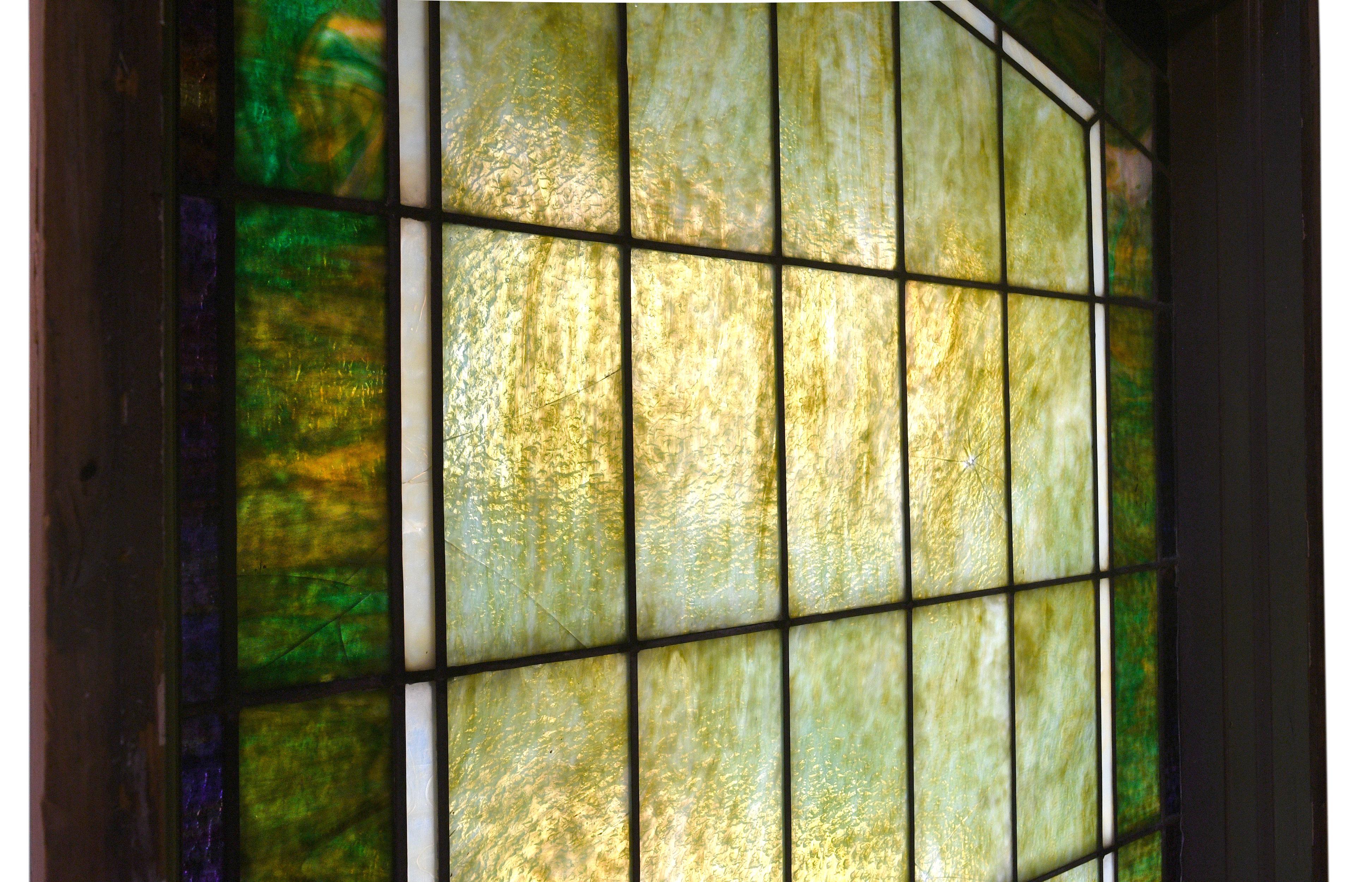 American Purple and Green Slag Glass Window