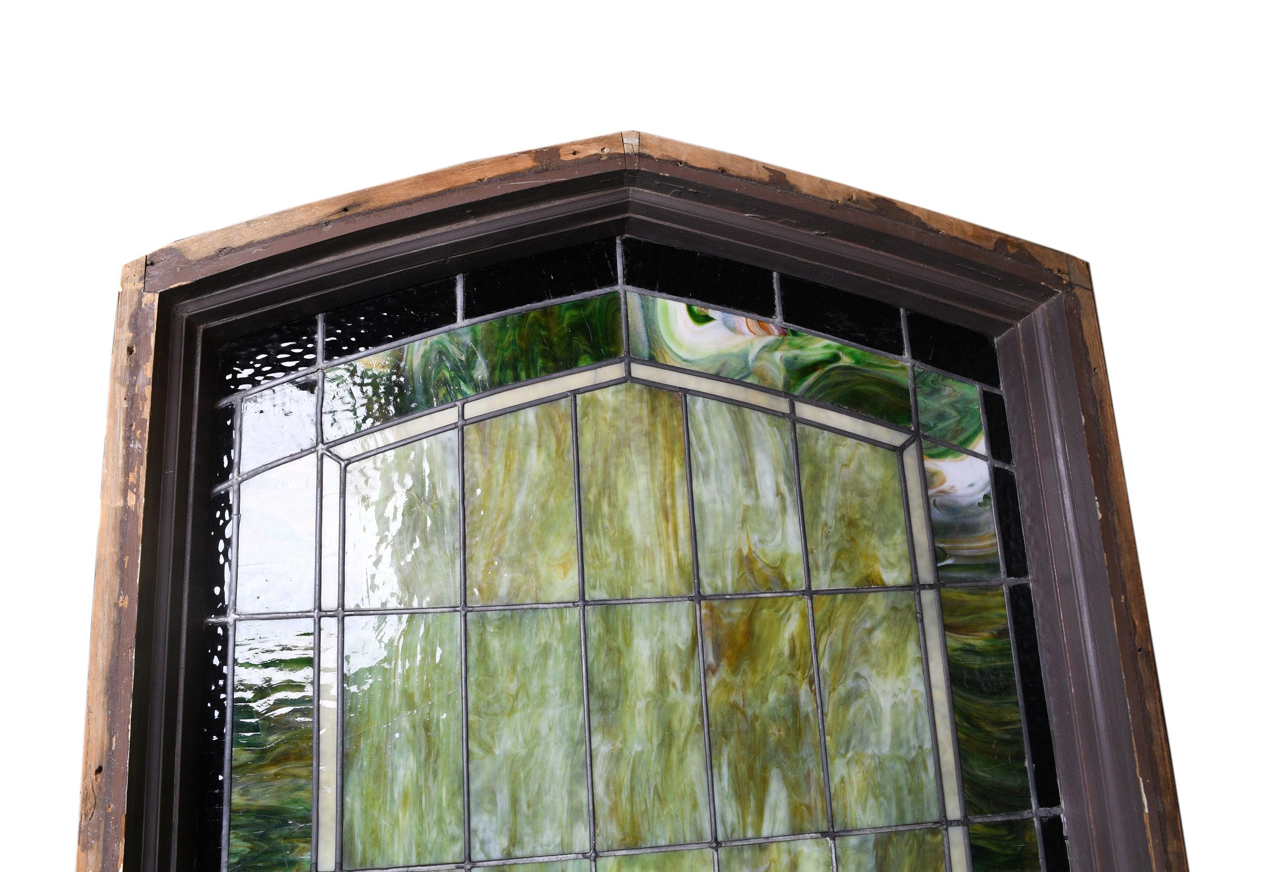20th Century Purple and Green Slag Glass Window