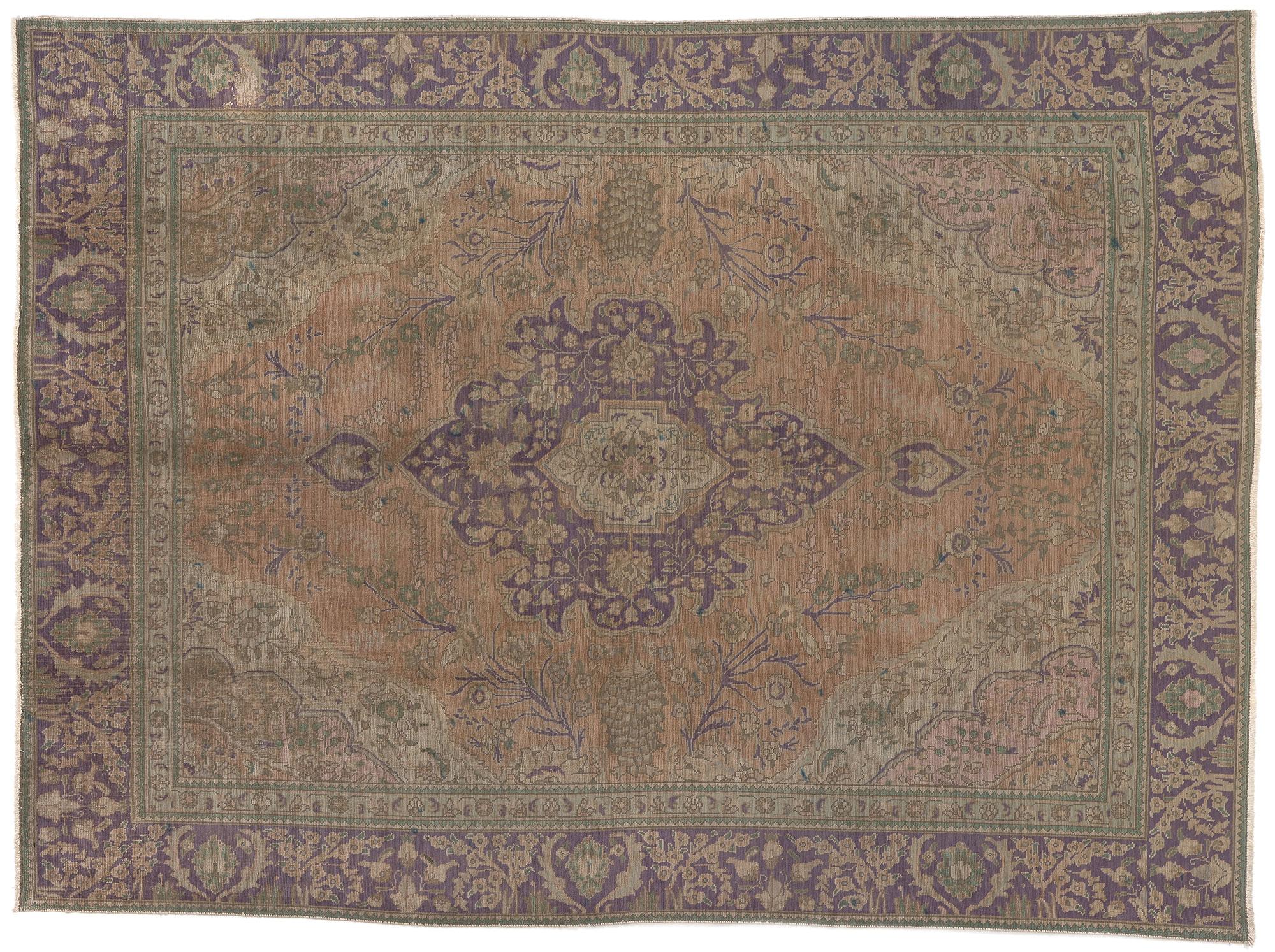 Antique Persian Tabriz Rug, Bridgerton Meets the Softer Side of Maximalism For Sale 1