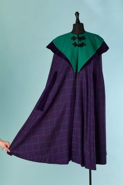 Purple and green wool cape with check pattern Yves Saint Laurent