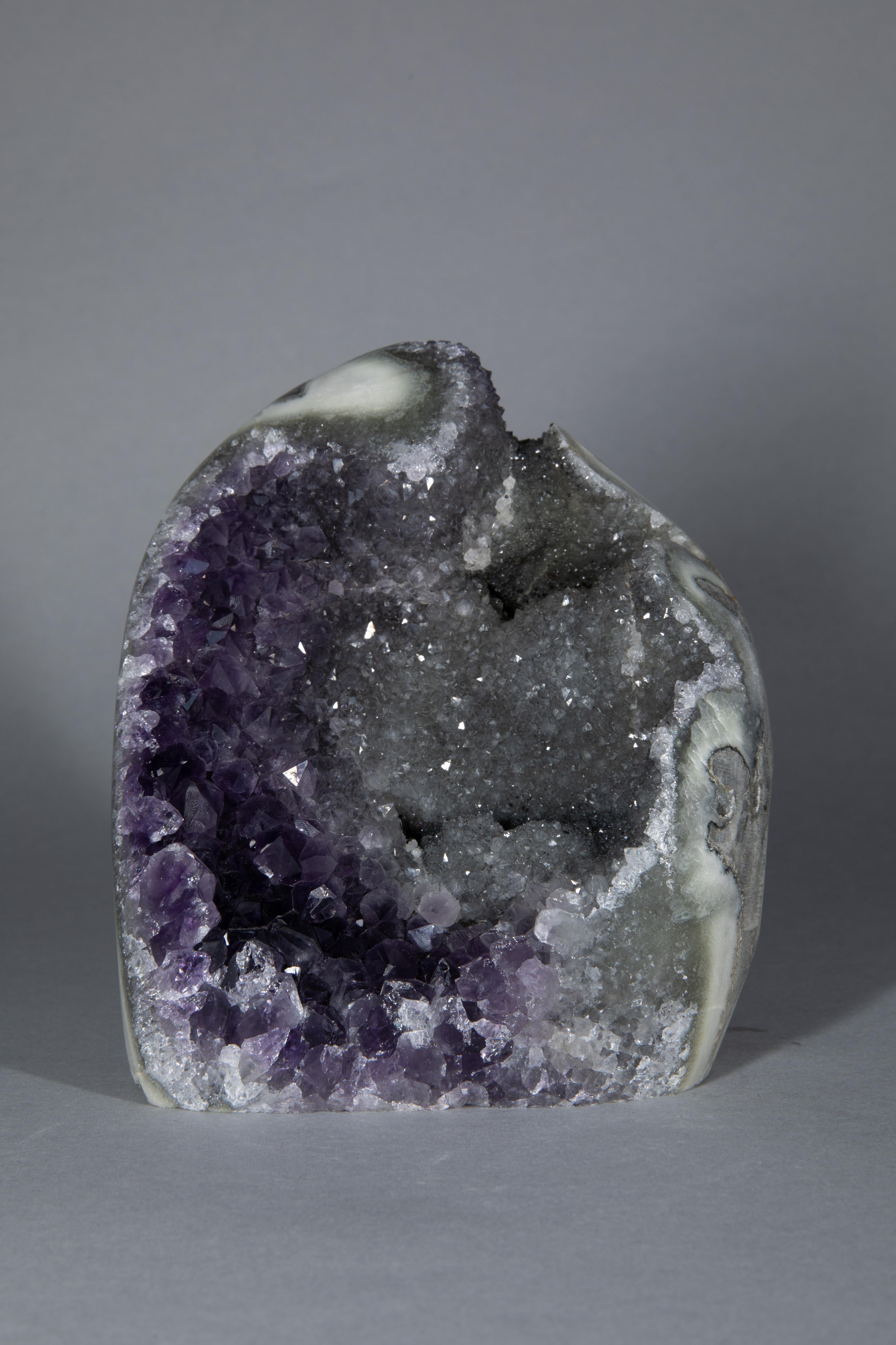 Purple and Grey Druzy Quartz Crystal, Small Geode In Excellent Condition In London, GB