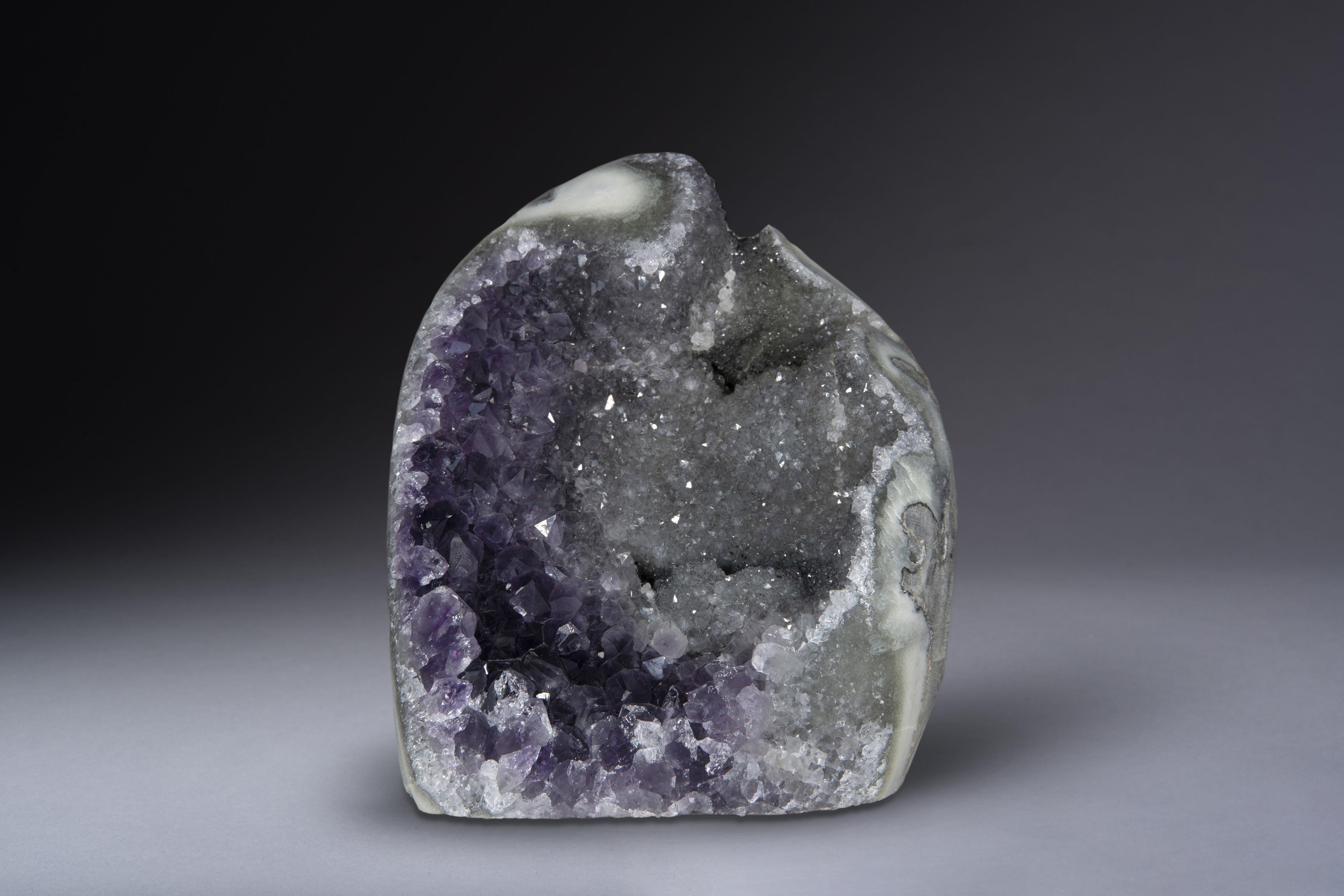 18th Century and Earlier Purple and Grey Druzy Quartz Crystal, Small Geode