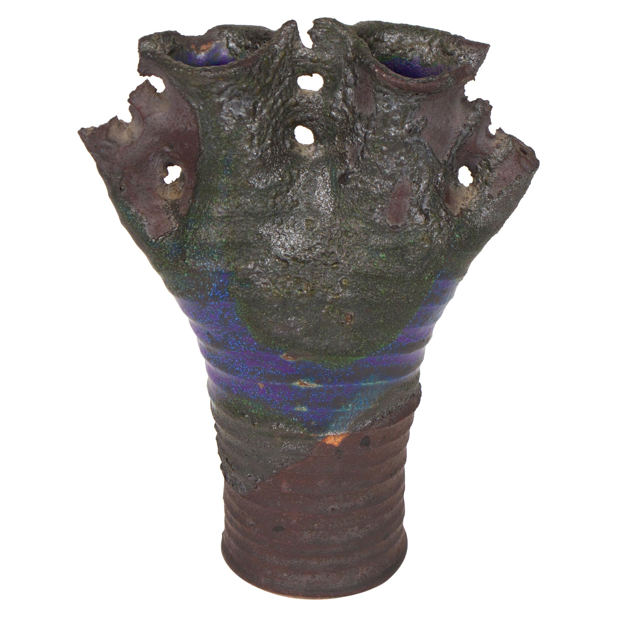 Purple and Grey Studio Ceramic Vase by Micheal Cohen For Sale