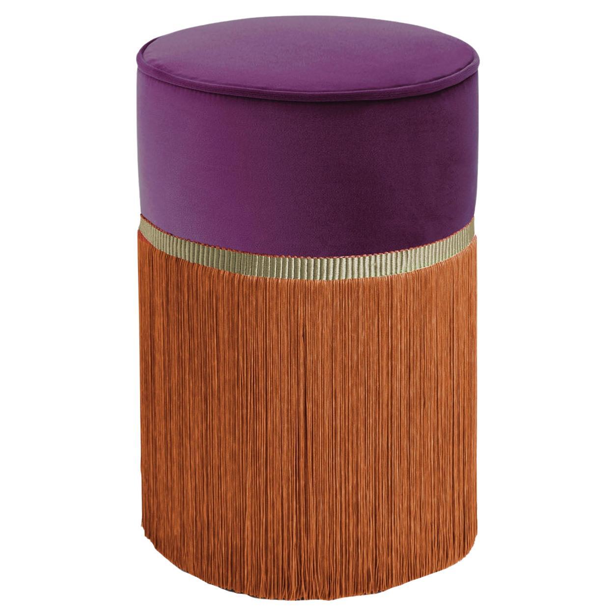 Purple and Orange Couture Geometric Bicolor Pouf For Sale