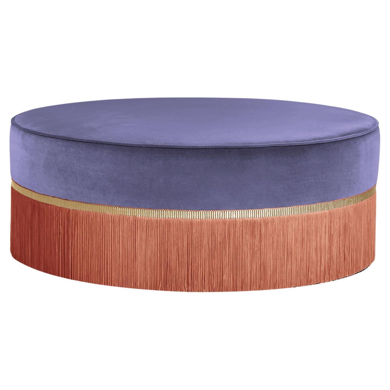 Purple and Orange Couture Geometric Bicolor Pouf For Sale