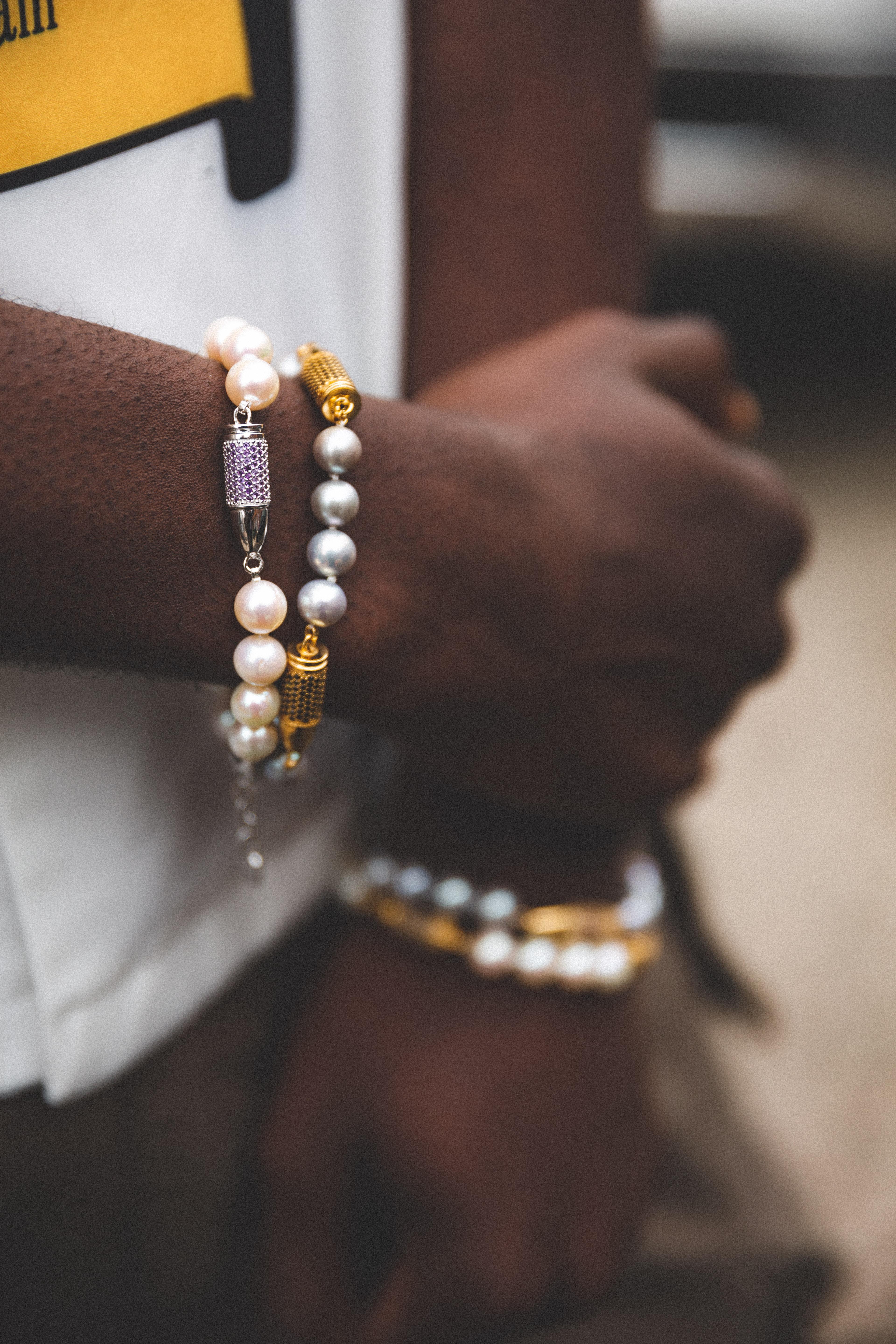 Women's or Men's Purple Amethyst Orange Citrine Rocket Bullet Pearl Sterling Silver Bracelet For Sale