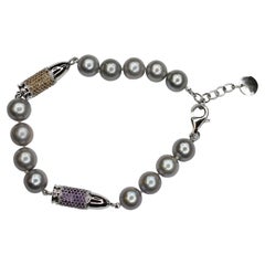 Purple Amethyst Orange Citrine Rocket Bullet Pearl Sterling Silver Bracelet