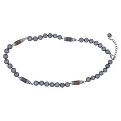 Purple Amethyst Orange Citrine Pave Set Bullet Rocket Grey Pearl Silver Necklace