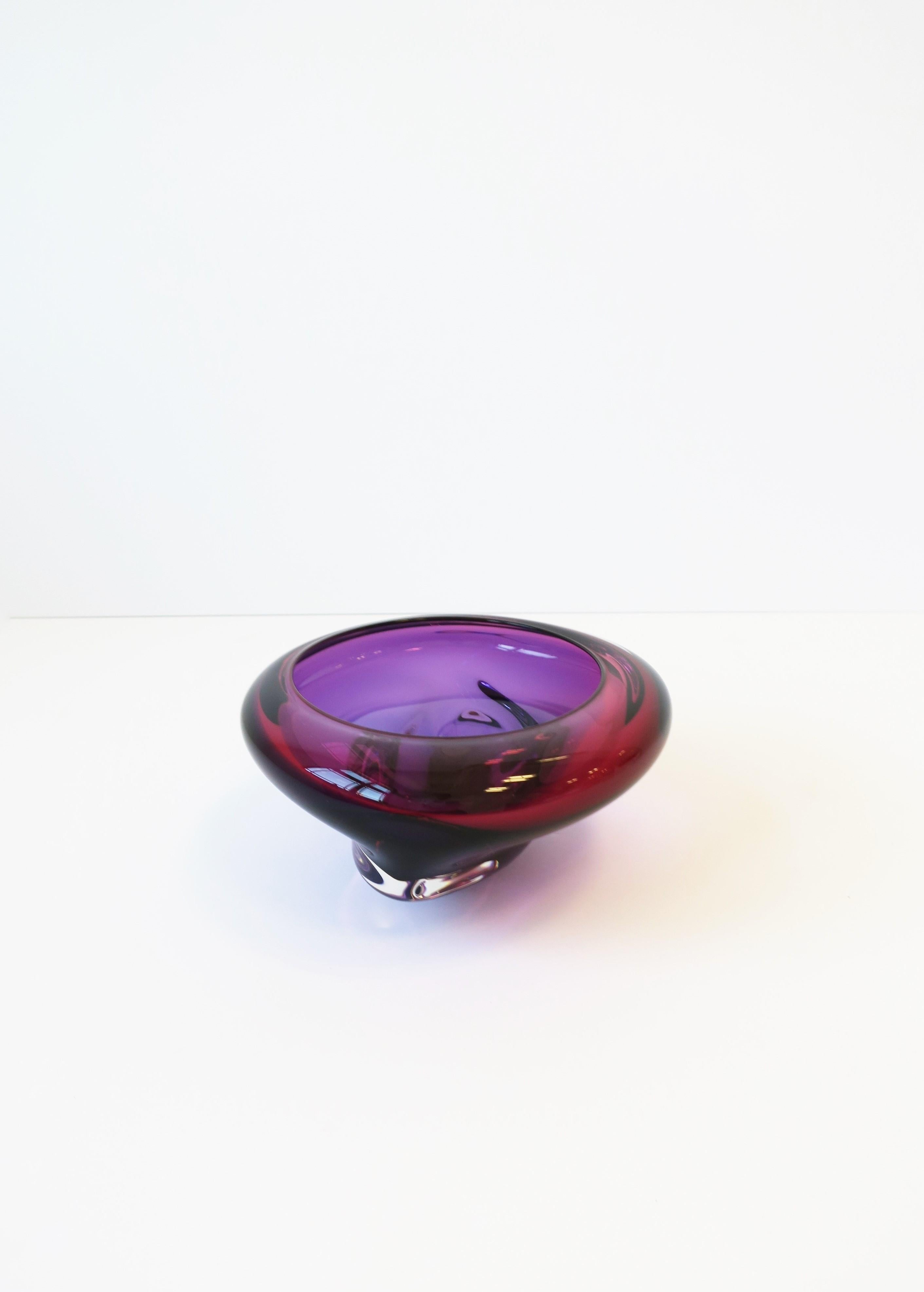 Modern Purple and Pink Art Glass Bowl with Artist Signature 3