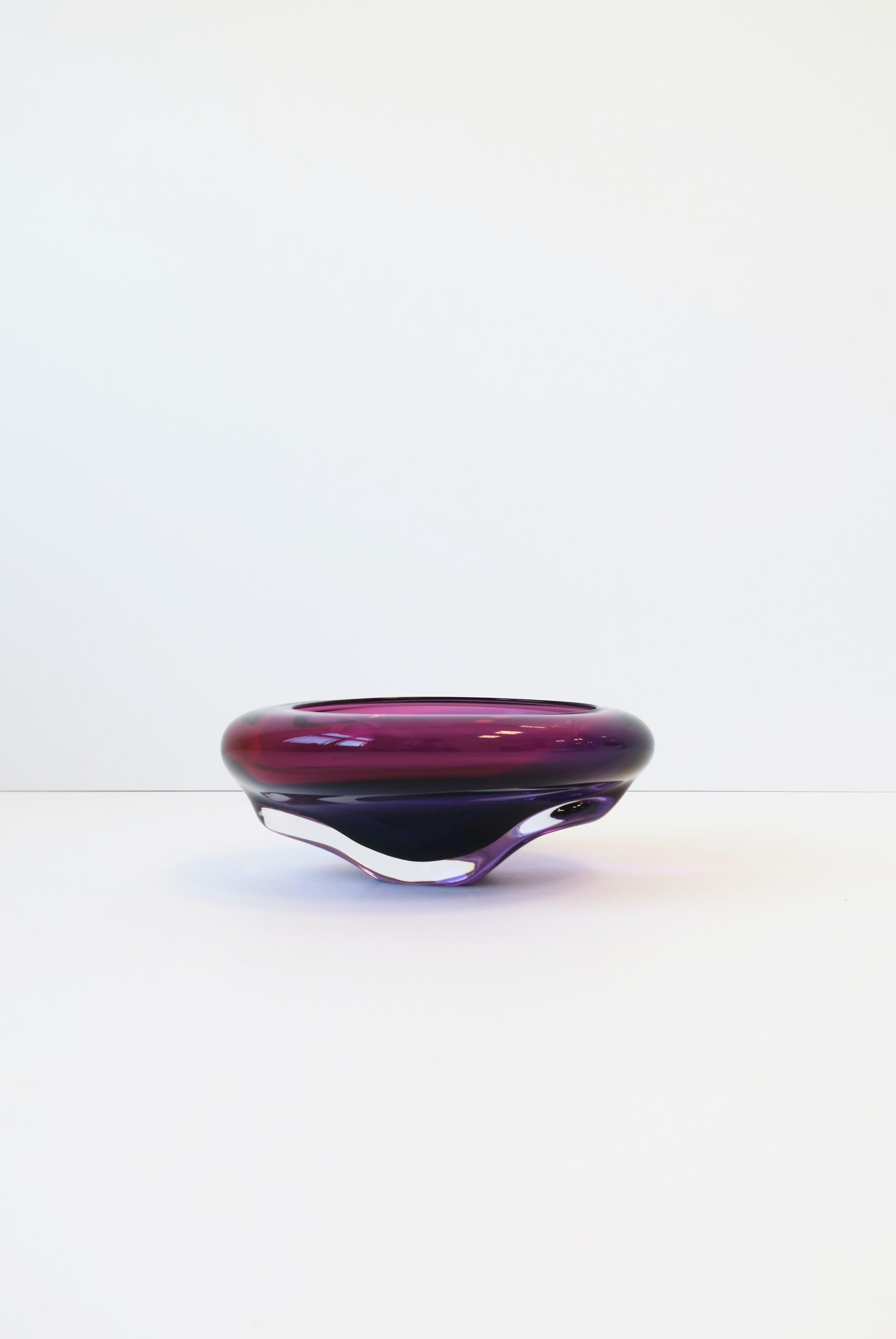 Modern Purple and Pink Art Glass Bowl with Artist Signature 4