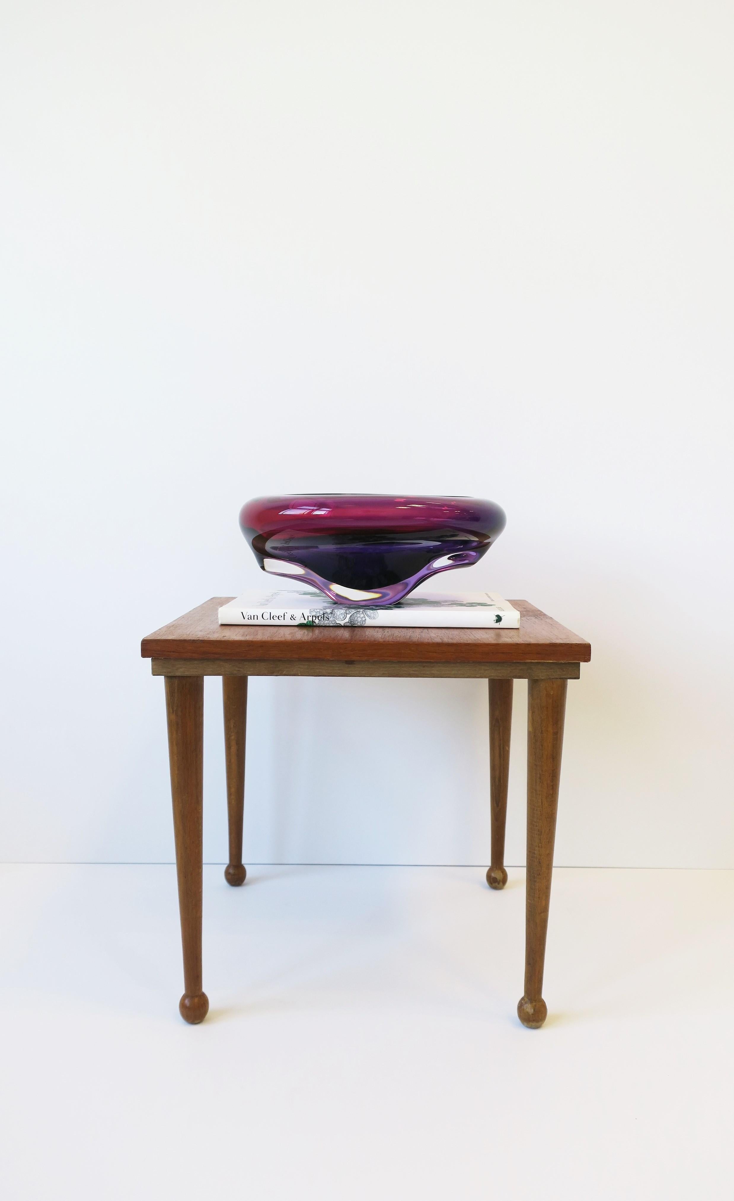 Modern Purple and Pink Art Glass Bowl with Artist Signature 6