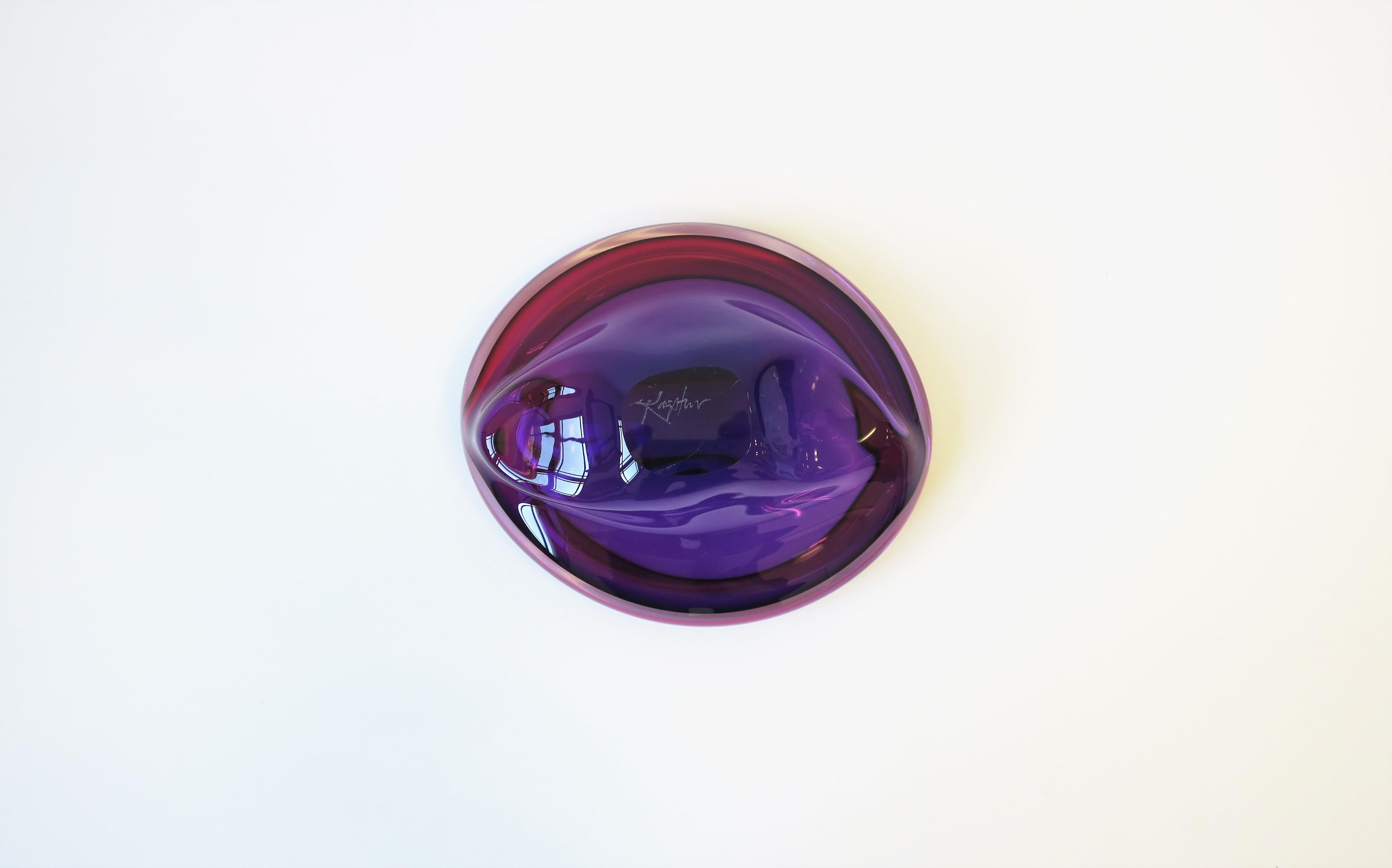 Modern Purple and Pink Art Glass Bowl with Artist Signature 9