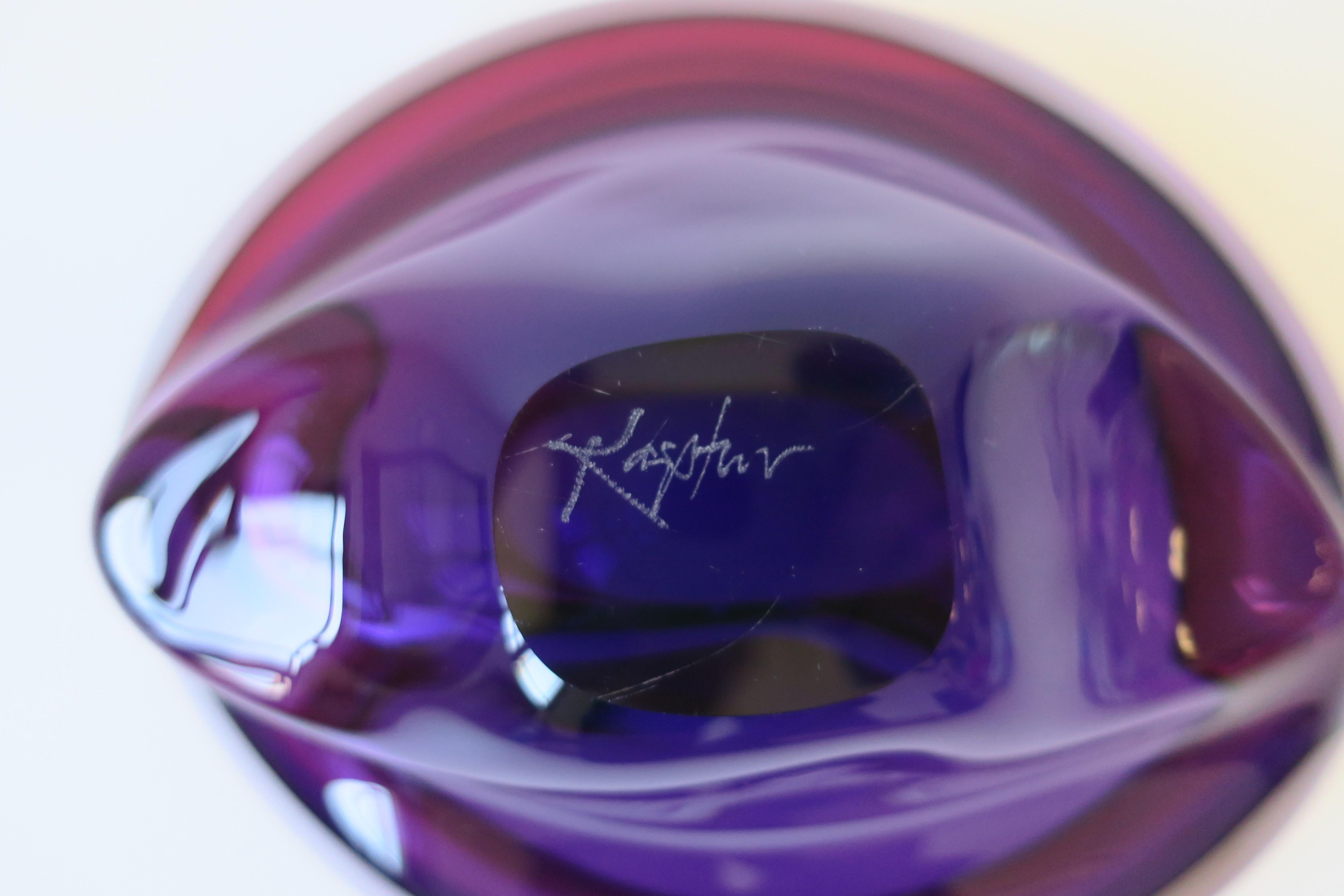 Modern Purple and Pink Art Glass Bowl with Artist Signature 10