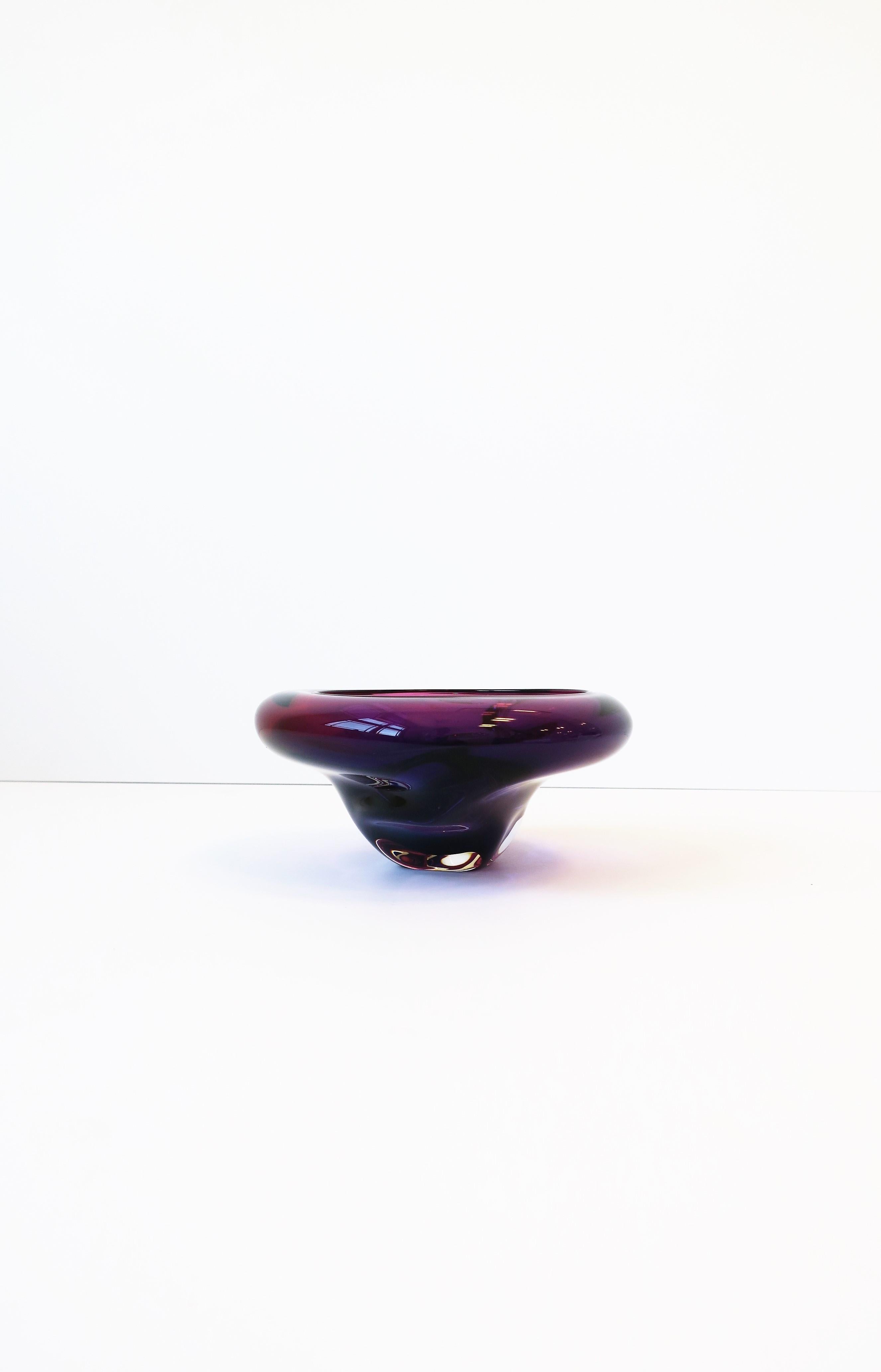 20th Century Modern Purple and Pink Art Glass Bowl with Artist Signature