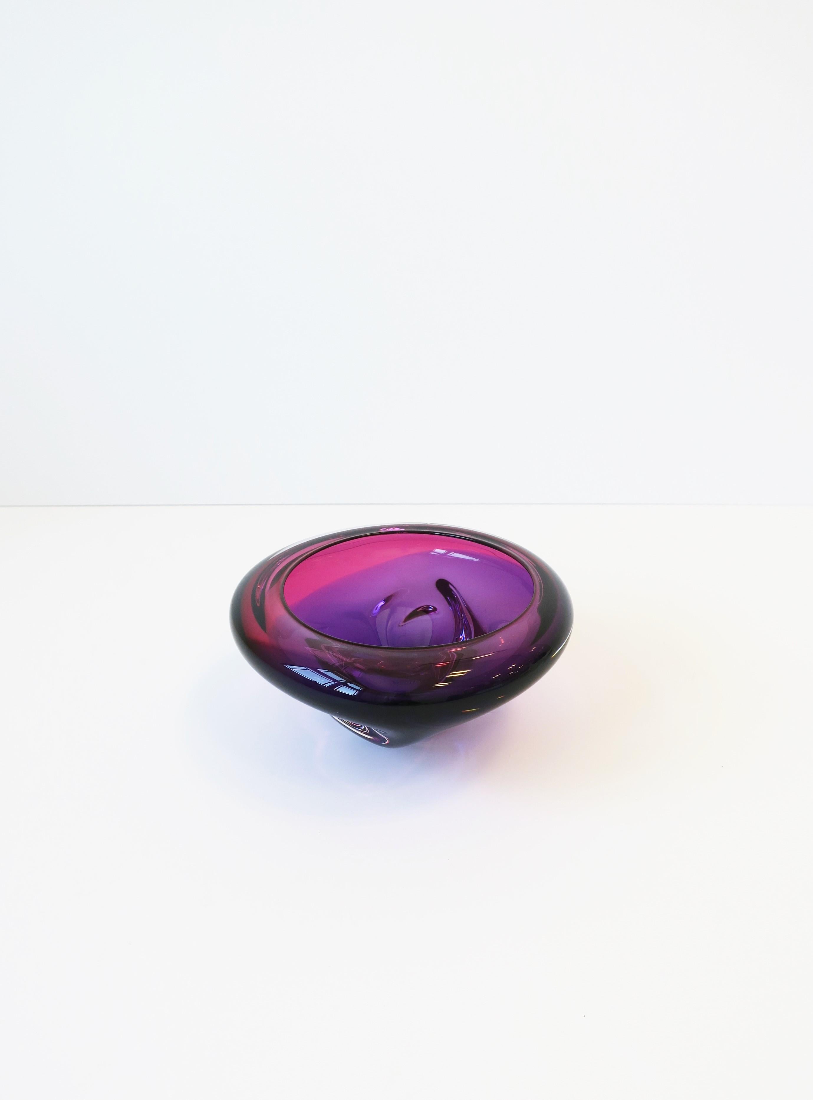 Modern Purple and Pink Art Glass Bowl with Artist Signature 1