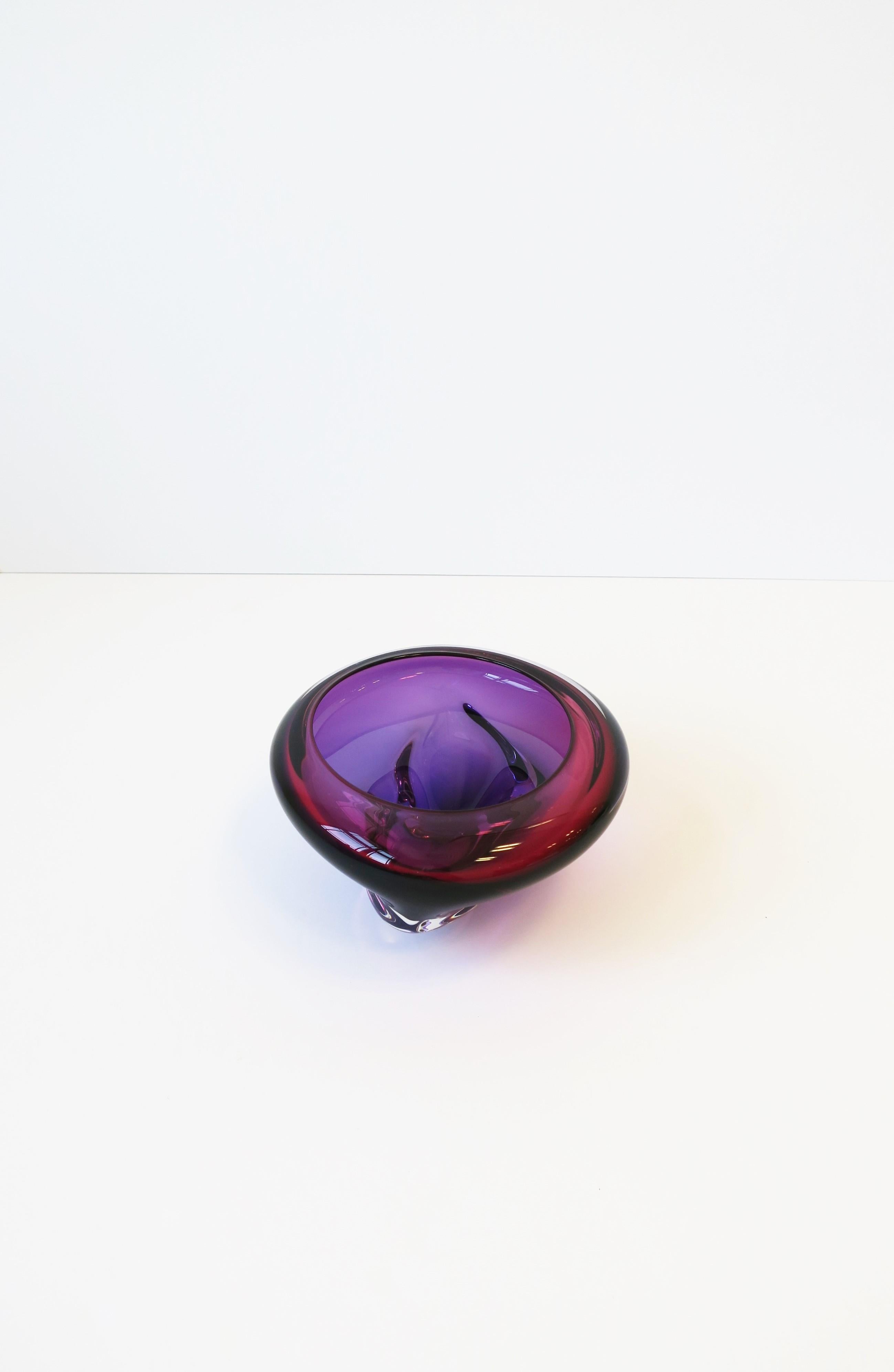 Modern Purple and Pink Art Glass Bowl with Artist Signature 2
