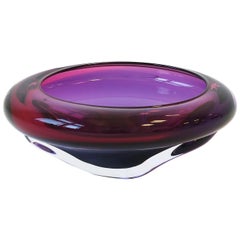 Modern Purple and Pink Art Glass Bowl with Artist Signature