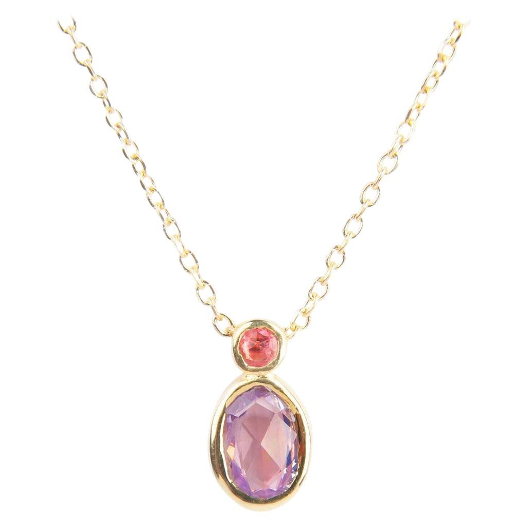 Collier duo de saphirs violets et roses en vente