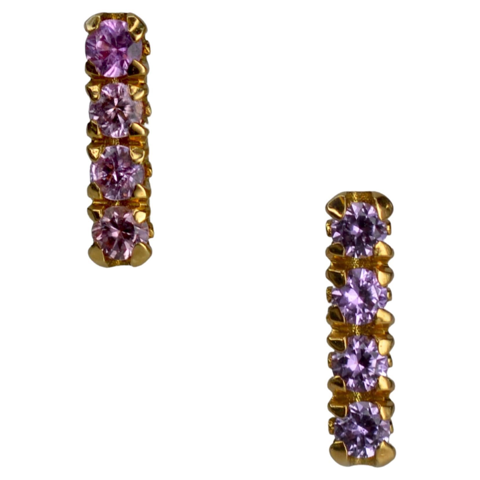 Purple and Pink Sapphire Earring Stud in 18 Karat Yellow Gold For Sale