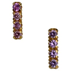 Purple and Pink Sapphire Earring Stud in 18 Karat Yellow Gold