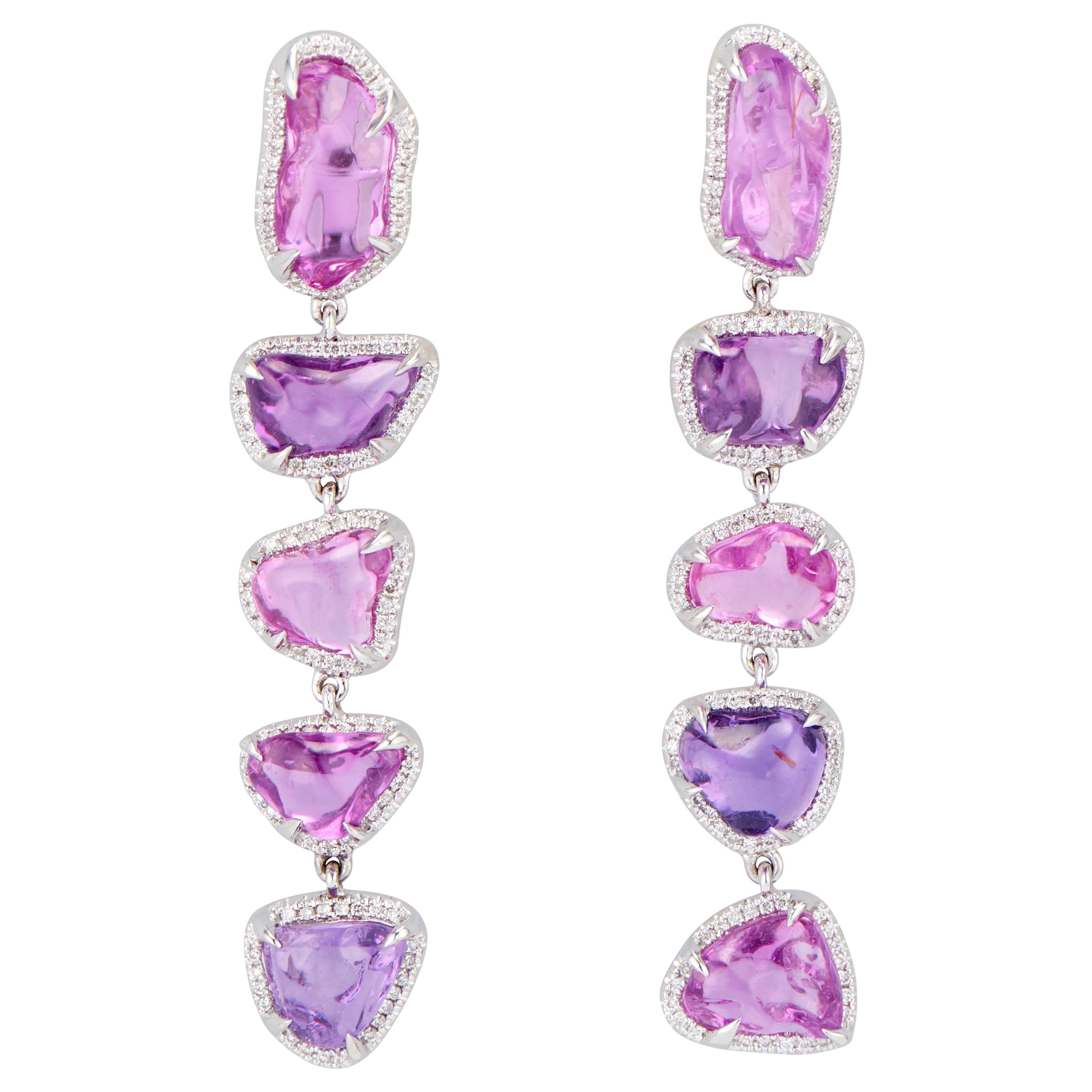 Purple and Pink Sapphire Linear Drop Earrings