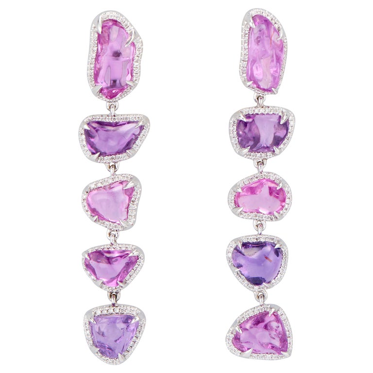 Ri Noor purple and pink sapphire linear drop earrings, 2019