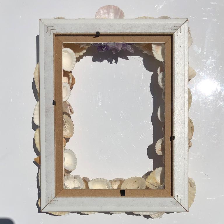 Bohemian 5 x 7 Shell Photo Frame with pink purple and white sea shells and gem stones 