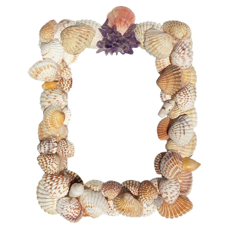 5 x 7 Shell Photo Frame with pink purple and white sea shells and gem stones 