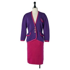 Purple and pink wool knit jacket and skirt ensemble CARVEN Tricot